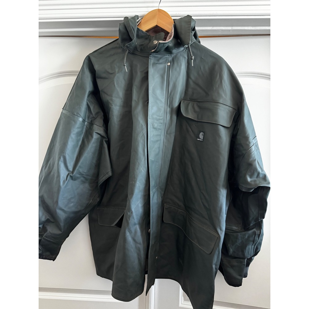 Carhartt Mens PVC Waterproof Rain Coat Jacket Hunter Green XL 100100300